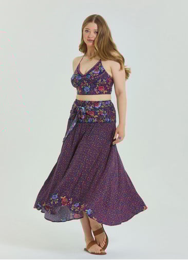 Floral Patterned Loose Asymmetric Plus Size Skirt